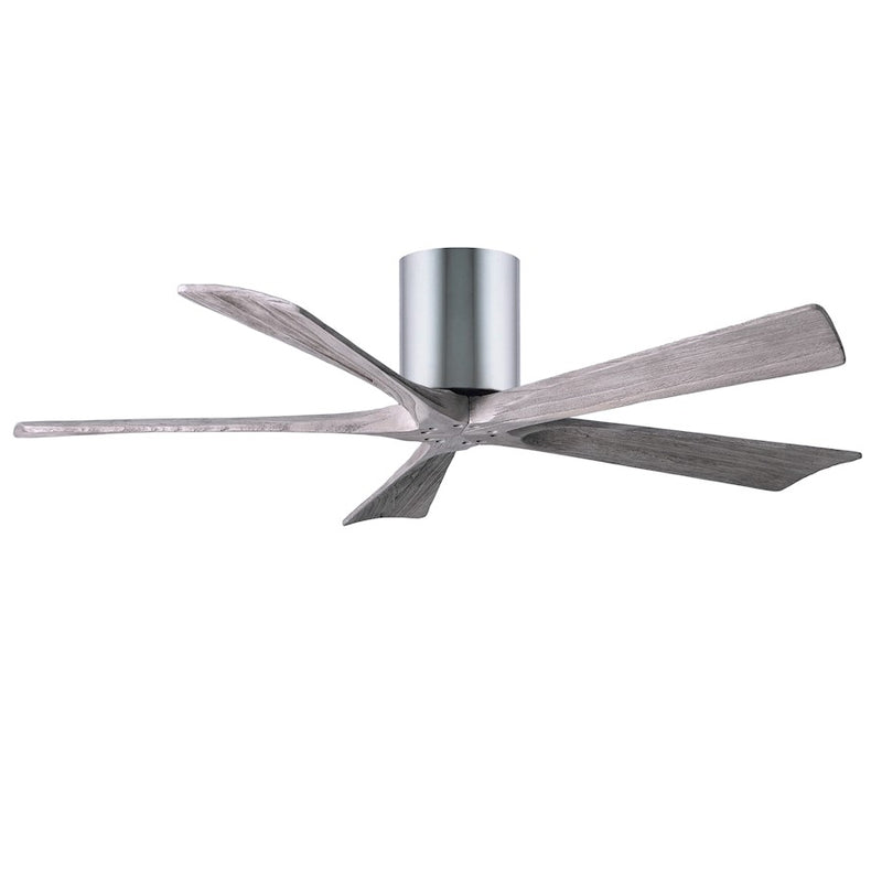 Matthews Fan Irene-H 52in 5-Blade Flush Mount Ceiling Fan | Polished Chrome and Barn Wood Solid Wood Blades | Bedroom & Living | Model IR5H-CR-BW-52