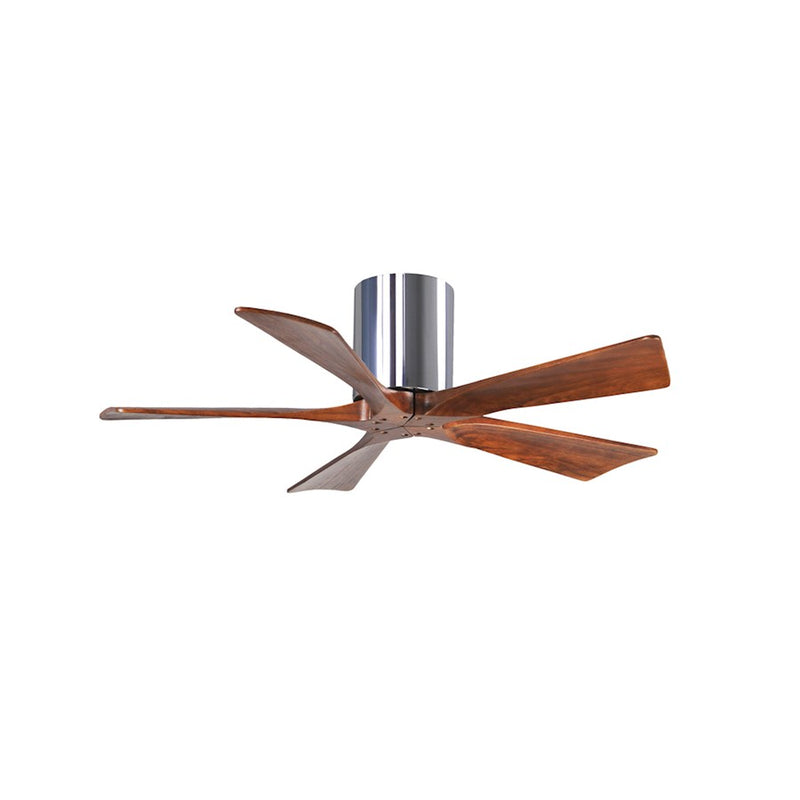 Matthews Fan Irene-H 42in 5-Blade Flush Mount Ceiling Fan | Polished Chrome and Walnut Solid Wood Blades | Bedroom & Living | Model IR5H-CR-WA-42