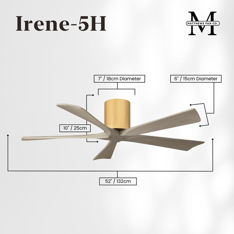 Matthews Fans Irene-5H 52in 5-Blade Flush Ceiling Fan | Contemporary Gray Ash Wood and Light Maple | Large Living Room | Model IR5H-LM-GA-52