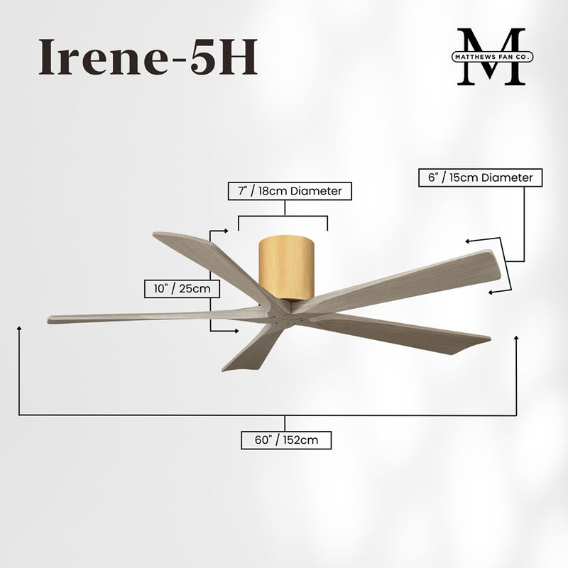 Matthews Fans Irene-5H 60in 5-Blade Flush Ceiling Fan | Contemporary Gray Ash Wood and Light Maple | Large Living Room & Family | Model IR5H-LM-GA-60