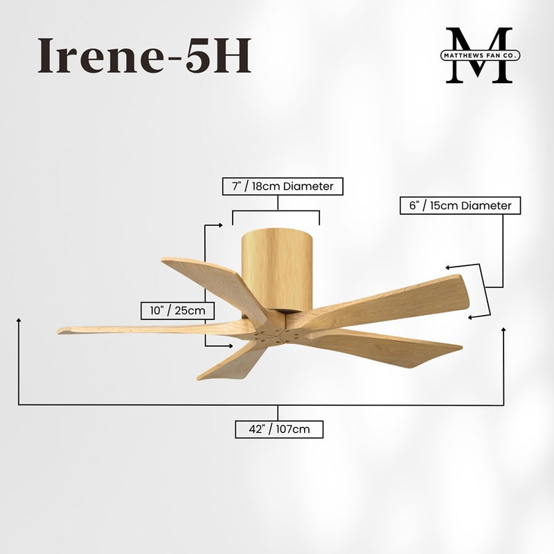 Matthews Fans Irene-5H 42in 5-Blade Flush Ceiling Fan | Contemporary Light Maple Wood | Medium Bedroom & Home Office | Model IR5H-LM-LM-42