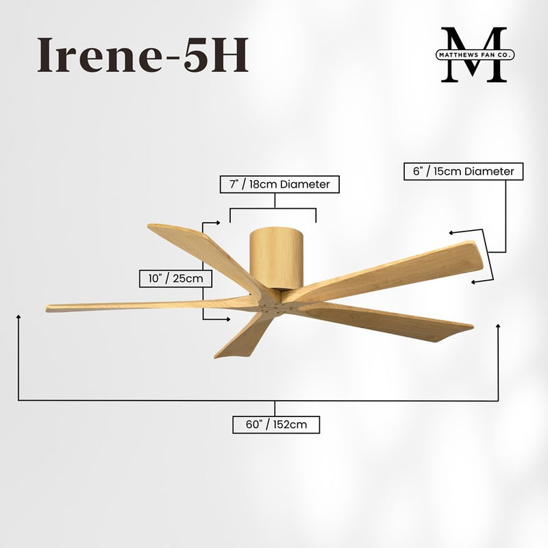 Matthews Fans Irene-5H 60in 5-Blade Flush Mount Ceiling Fan | Contemporary Light Maple Tone Solid Wood | Great Rooms & Open | Model IR5H-LM-LM-60