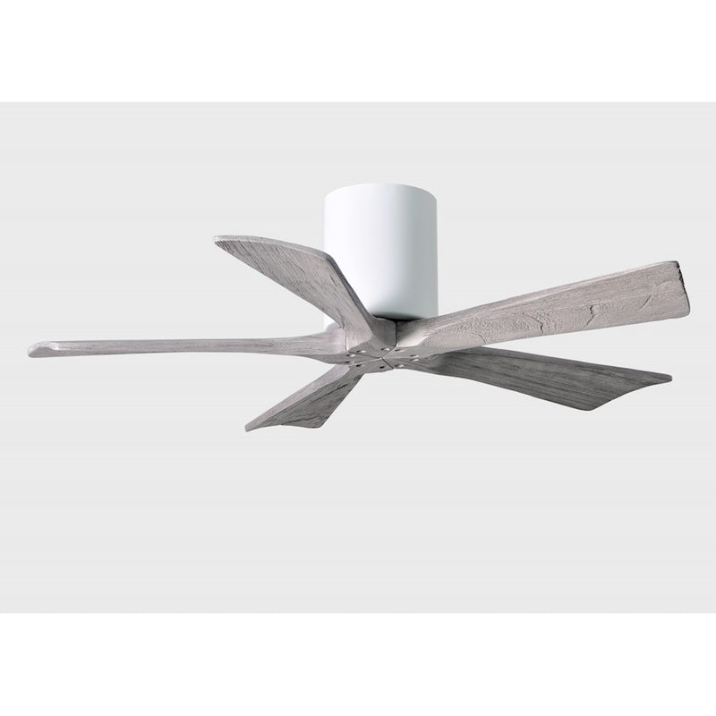 Matthews Fan Irene-5H 42in 5-Blade Flush Ceiling Fan | Rustic Modern Gloss White and Barn Wood | Bedroom & Covered Patio | Model IR5H-WH-BW-42