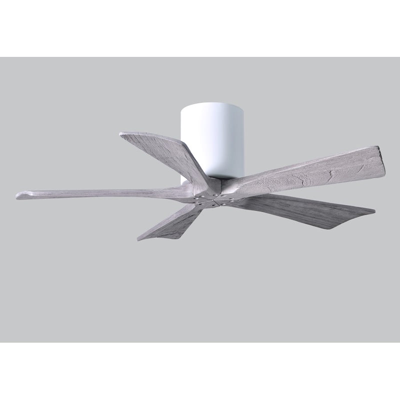 Matthews Fan Irene-5H 42in 5-Blade Flush Ceiling Fan | Rustic Modern Gloss White and Barn Wood | Bedroom & Covered Patio | Model IR5H-WH-BW-42