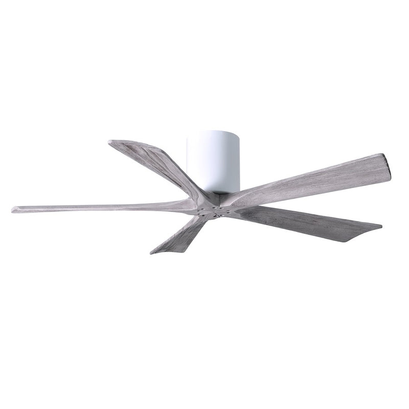 Matthews Fan Irene-5H 52in 5-Blade Flush Ceiling Fan | Rustic Modern Gloss White and Barn Wood | Living Room & Covered Patio | Model IR5H-WH-BW-52