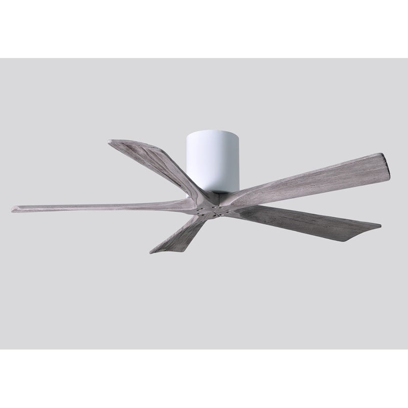 Matthews Fan Irene-5H 52in 5-Blade Flush Ceiling Fan | Rustic Modern Gloss White and Barn Wood | Living Room & Covered Patio | Model IR5H-WH-BW-52
