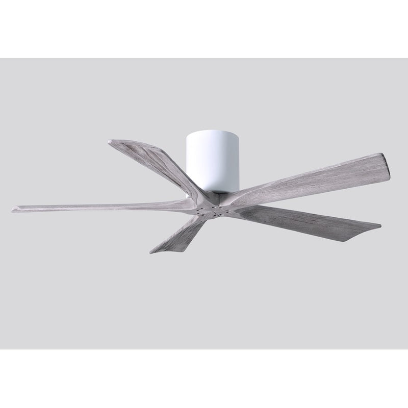 Matthews Fan Irene-5H 52in 5-Blade Flush Ceiling Fan | Rustic Modern Gloss White and Barn Wood | Living Room & Covered Patio | Model IR5H-WH-BW-52