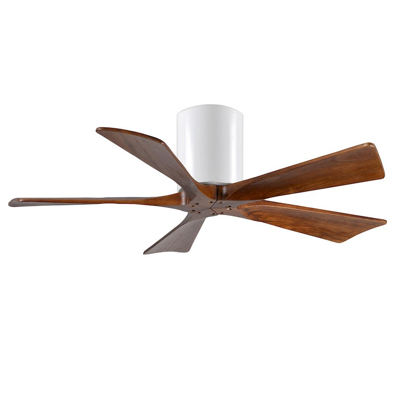 Matthews Fan Irene-H 42in 5-Blade Flush Mount Ceiling Fan | Gloss White and Walnut Tone Solid Wood | Bedroom & Covered Patio | Model IR5H-WH-WA-42