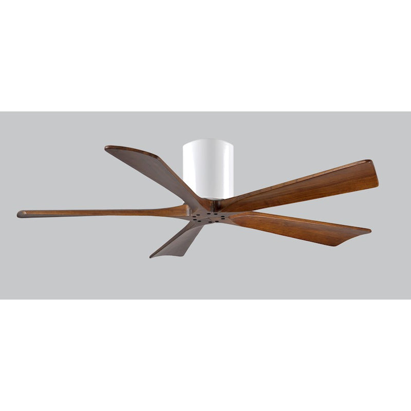 Matthews Fan Irene-H 52in 5-Blade Flush Mount Ceiling Fan | Gloss White and Walnut Tone Solid Wood | Living Room & Covered | Model IR5H-WH-WA-52