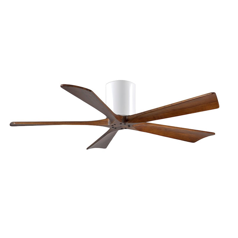 Matthews Fan Irene-H 52in 5-Blade Flush Mount Ceiling Fan | Gloss White and Walnut Tone Solid Wood | Living Room & Covered | Model IR5H-WH-WA-52