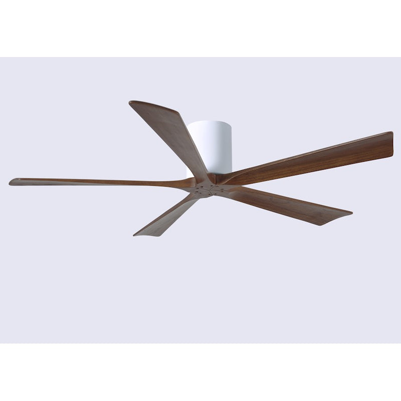 Matthews Fan Irene-H 60in 5-Blade Flush Mount Ceiling Fan | Gloss White and Walnut Tone Solid Wood | Great Room & Covered Patio | Model IR5H-WH-WA-60