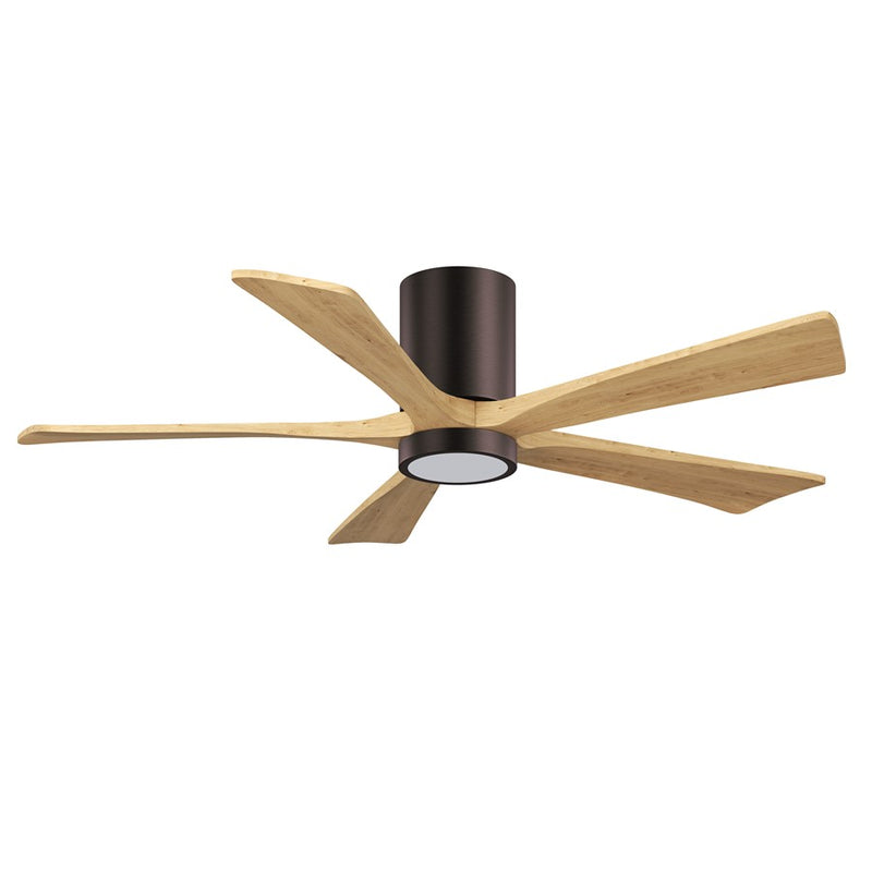 Matthews Fans Irene-5HLK 52in 5-Blade Flush Mount Ceiling Fan | Brushed Bronze and Light Maple Wood | Living Room & Covered | Model IR5HLK-BB-LM-52