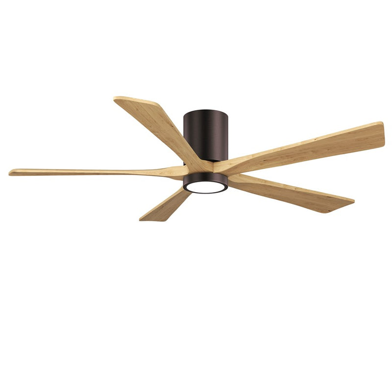 Matthews Fans Irene-5HLK 60in 5-Blade Flush Mount Ceiling Fan | Brushed Bronze and Light Maple Wood | Great Room & Covered | Model IR5HLK-BB-LM-60
