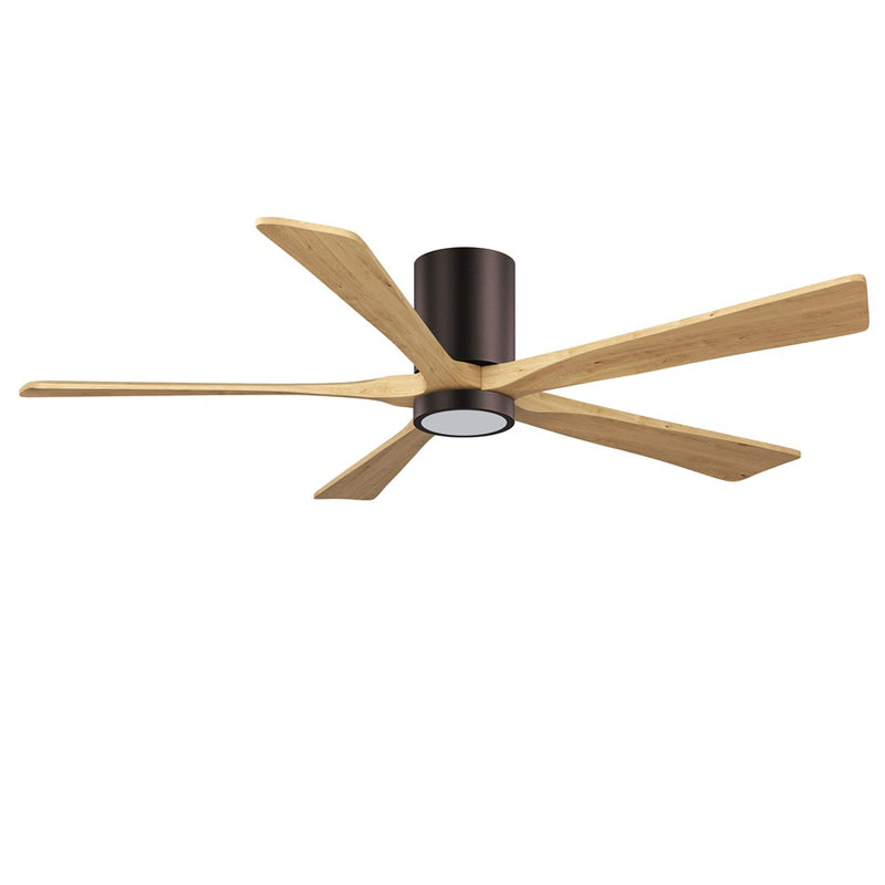 Matthews Fans Irene-5HLK 60in 5-Blade Flush Mount Ceiling Fan | Brushed Bronze and Light Maple Wood | Great Room & Covered | Model IR5HLK-BB-LM-60