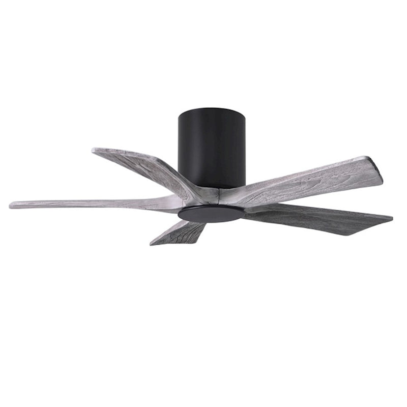 Matthews Fan Atlas Irene-HLK 42in 5-Blade Flush Mount Ceiling Fan | Matte Black and Barn Wood with LED Light | Bedroom | Model IR5HLK-BK-BW-42