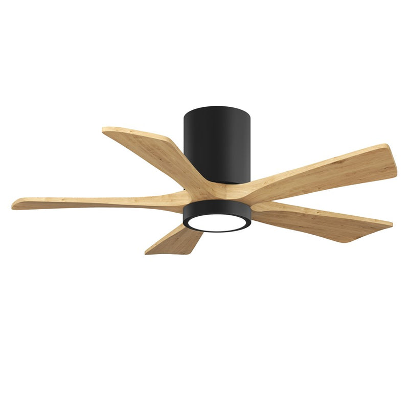 Matthews Fans Irene 5HLK 42in 5-Blade Flush Mount Ceiling Fan | Contemporary Matte Black and Light Maple Solid Wood | Bedroom | Model IR5HLK-BK-LM-42