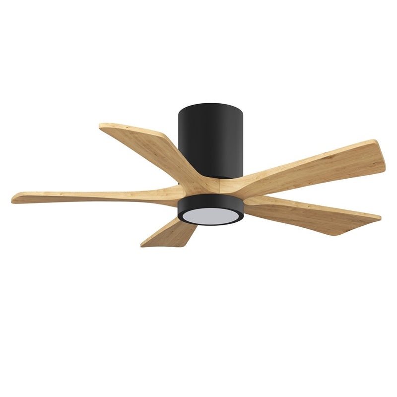 Matthews Fans Irene 5HLK 42in 5-Blade Flush Mount Ceiling Fan | Contemporary Matte Black and Light Maple Solid Wood | Bedroom | Model IR5HLK-BK-LM-42