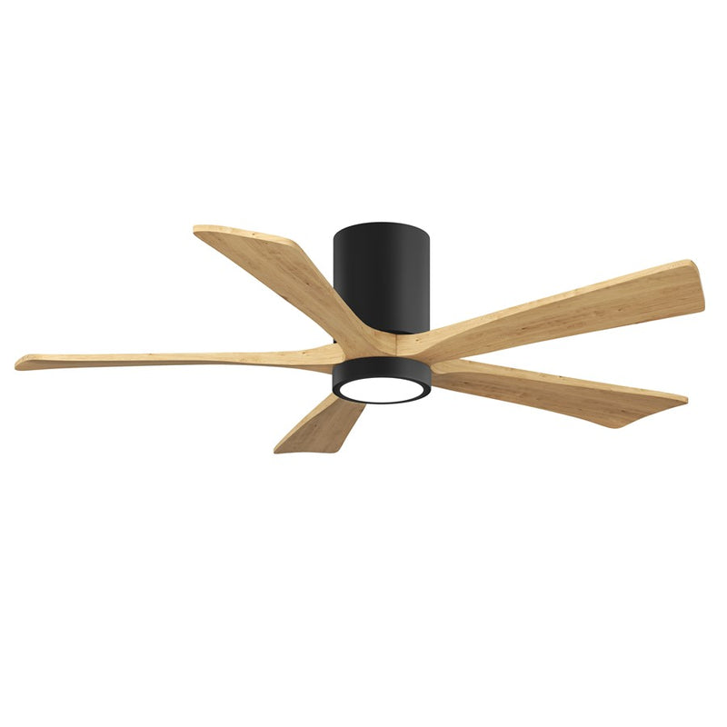 Matthews Fans Irene-5HLK 52in 5-Blade Flush Mount Ceiling Fan | Contemporary Matte Black and Light Maple Wood | Living Room | Model IR5HLK-BK-LM-52