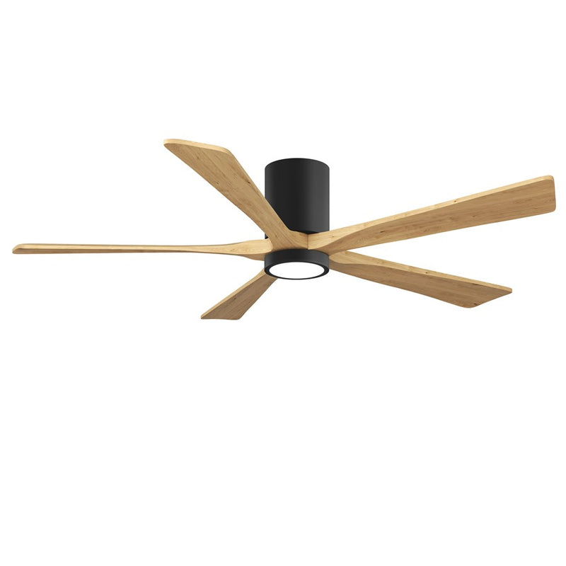 Matthews Fans Irene-5HLK 60in 5-Blade Flush Mount Ceiling Fan | Contemporary Matte Black and Light Maple Wood | Great Room | Model IR5HLK-BK-LM-60