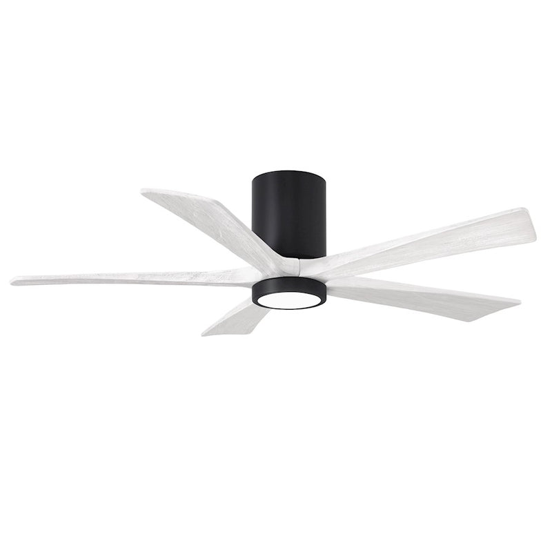 Matthews Fans Irene-5HLK 52in 5-Blade Flush Mount Ceiling Fan | Contemporary Matte Black and Matte White Wood | Living Room | Model IR5HLK-BK-MWH-52