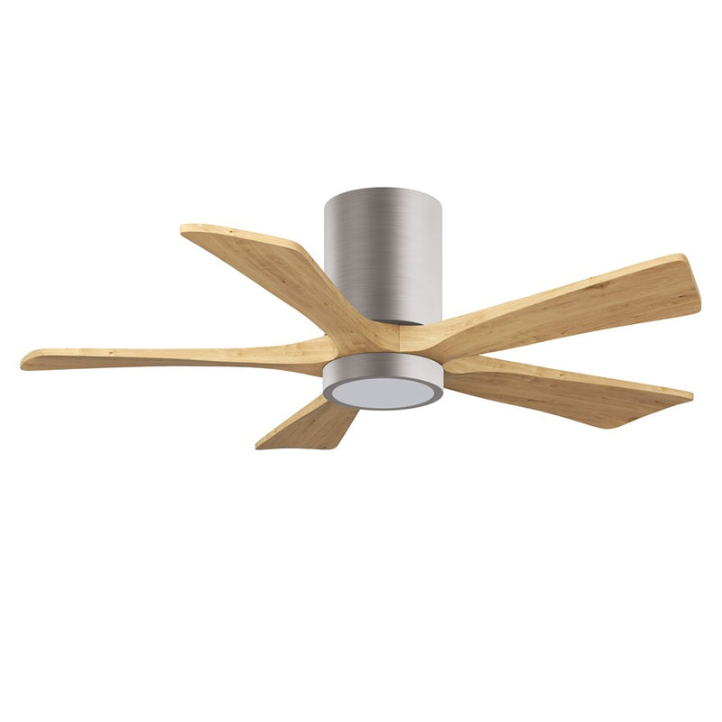 Matthews Fans Irene-5HLK 42in 5-Blade Flush Mount Ceiling Fan | Contemporary Brushed Nickel and Light Maple Wood | Bedrooms | Model IR5HLK-BN-LM-42