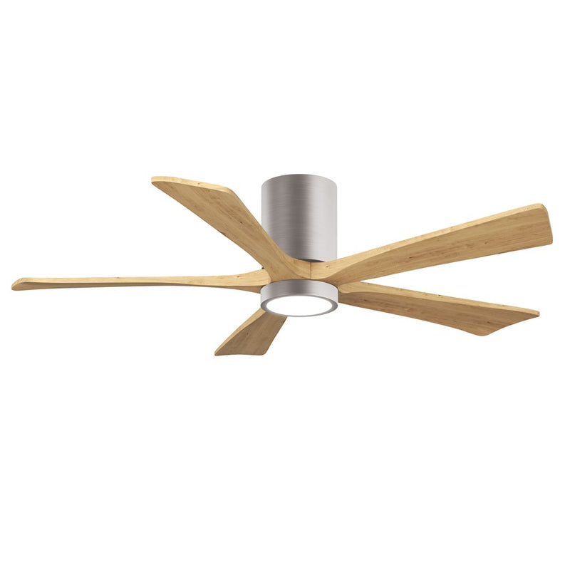 Matthews Fans Irene-5HLK 52in 5-Blade Flush Mount Ceiling Fan | Contemporary Brushed Nickel and Light Maple Wood | Living | Model IR5HLK-BN-LM-52