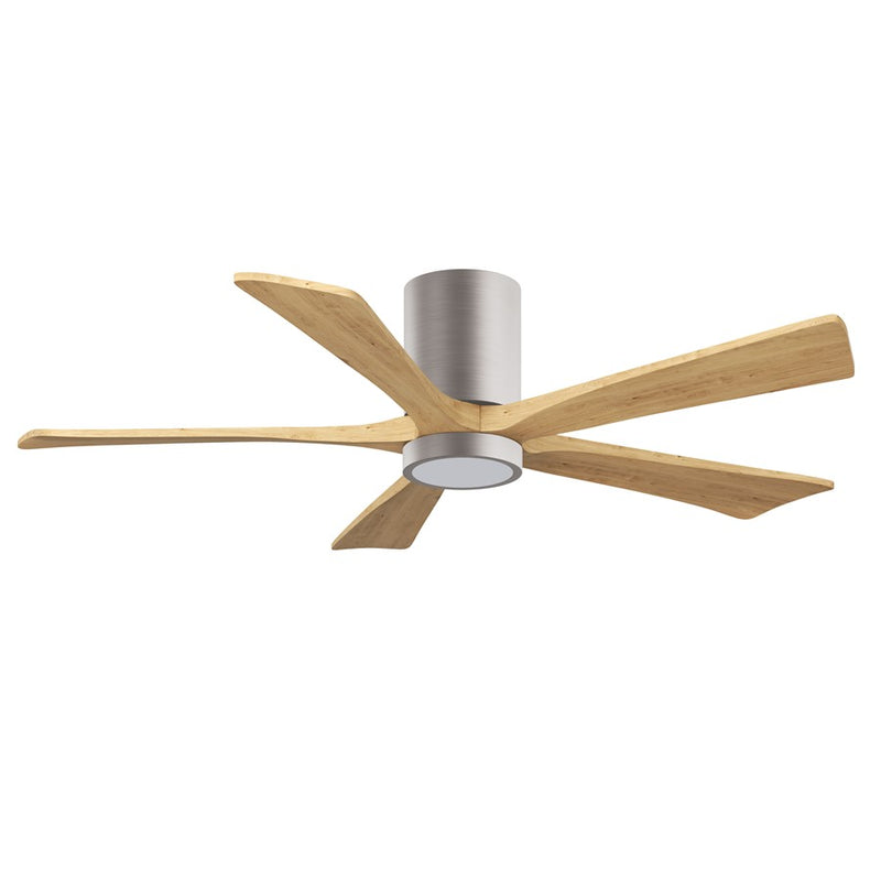 Matthews Fans Irene-5HLK 52in 5-Blade Flush Mount Ceiling Fan | Contemporary Brushed Nickel and Light Maple Wood | Living | Model IR5HLK-BN-LM-52