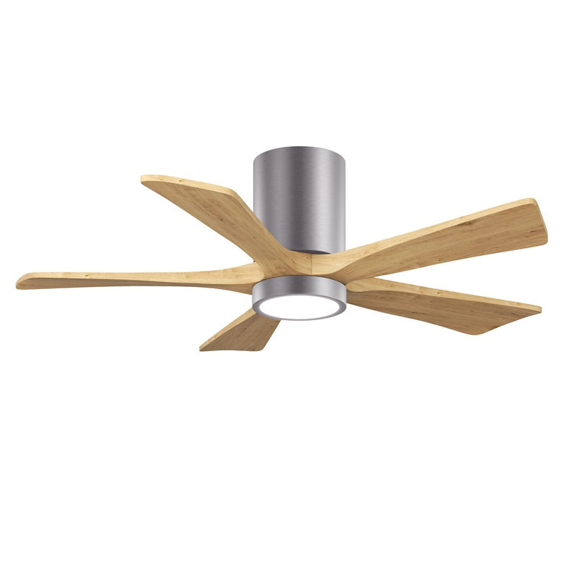 Matthews Fans Irene-5HLK 42in 5-Blade Flush Mount Ceiling Fan | Contemporary Brushed Pewter and Light Maple Solid Wood | Model IR5HLK-BP-LM-42