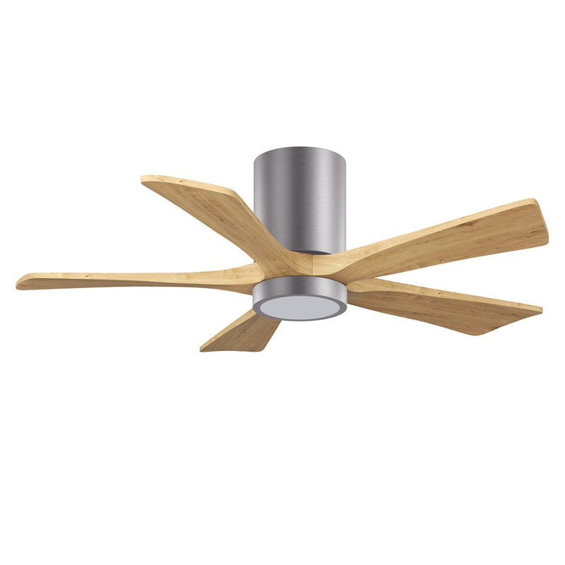 Matthews Fans Irene-5HLK 42in 5-Blade Flush Mount Ceiling Fan | Contemporary Brushed Pewter and Light Maple Solid Wood | Model IR5HLK-BP-LM-42