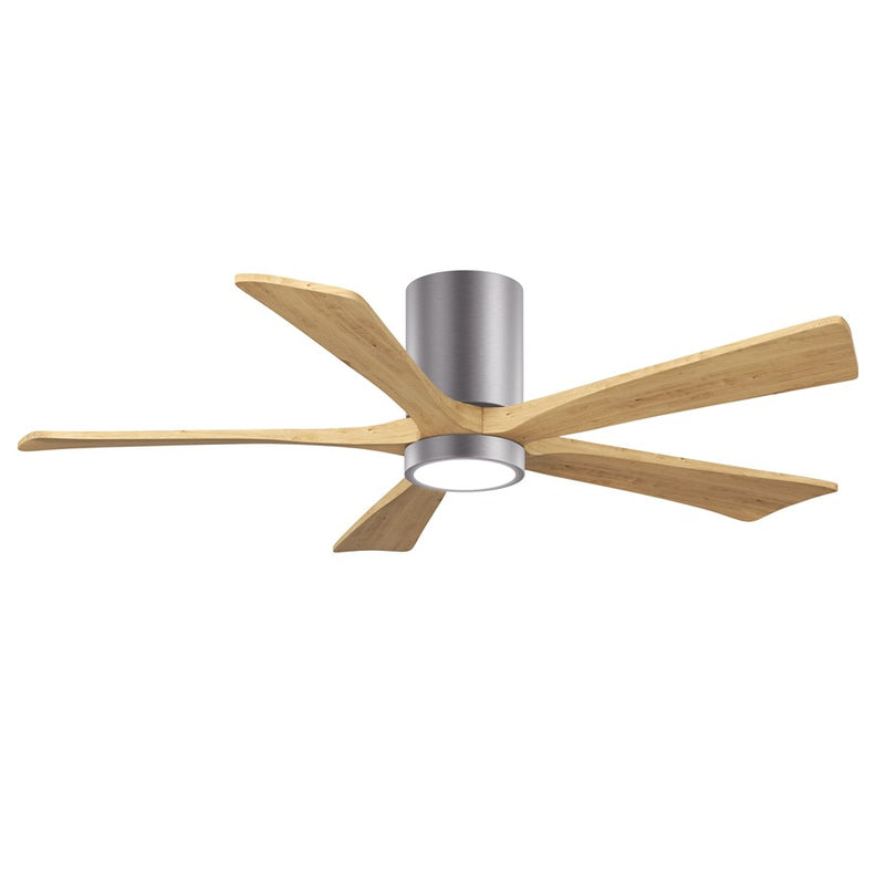 Matthews Fans Irene-5HLK 52in 5-Blade Flush Mount Ceiling Fan | Contemporary Brushed Pewter and Light Maple Solid Wood | Model IR5HLK-BP-LM-52