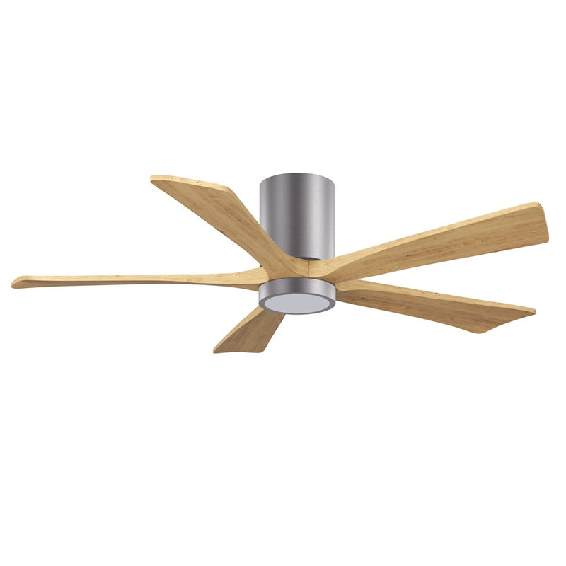 Matthews Fans Irene-5HLK 52in 5-Blade Flush Mount Ceiling Fan | Contemporary Brushed Pewter and Light Maple Solid Wood | Model IR5HLK-BP-LM-52