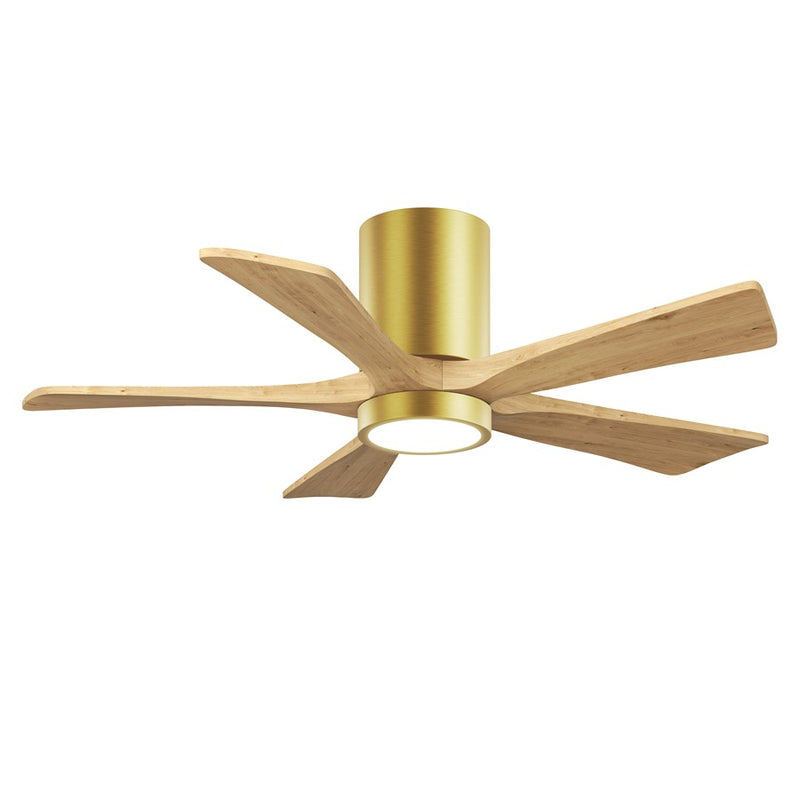 Matthews Fans Irene 5HLK 42in 5-Blade Flush Mount Ceiling Fan | Brushed Brass and Light Maple Wood Blades | Bedroom & Home | Model IR5HLK-BRBR-LM-42