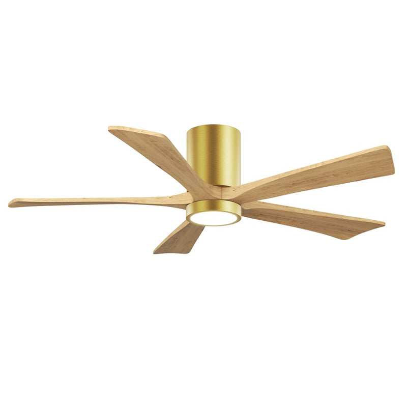 Matthews Fans Irene-5HLK 52in 5-Blade Flush Mount Ceiling Fan | Brushed Brass and Light Maple Wood | Living Room & Covered | Model IR5HLK-BRBR-LM-52