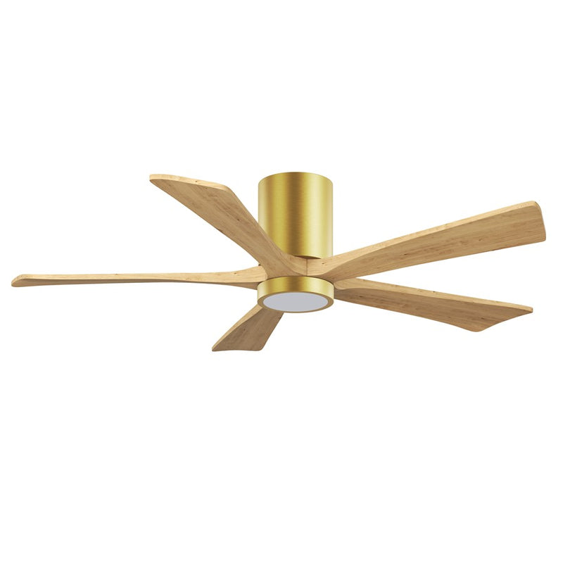 Matthews Fans Irene-5HLK 52in 5-Blade Flush Mount Ceiling Fan | Brushed Brass and Light Maple Wood | Living Room & Covered | Model IR5HLK-BRBR-LM-52
