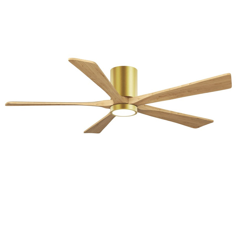 Matthews Fans Irene-5HLK 60in 5-Blade Flush Mount Ceiling Fan | Brushed Brass and Light Maple Wood | Great Room & Covered | Model IR5HLK-BRBR-LM-60
