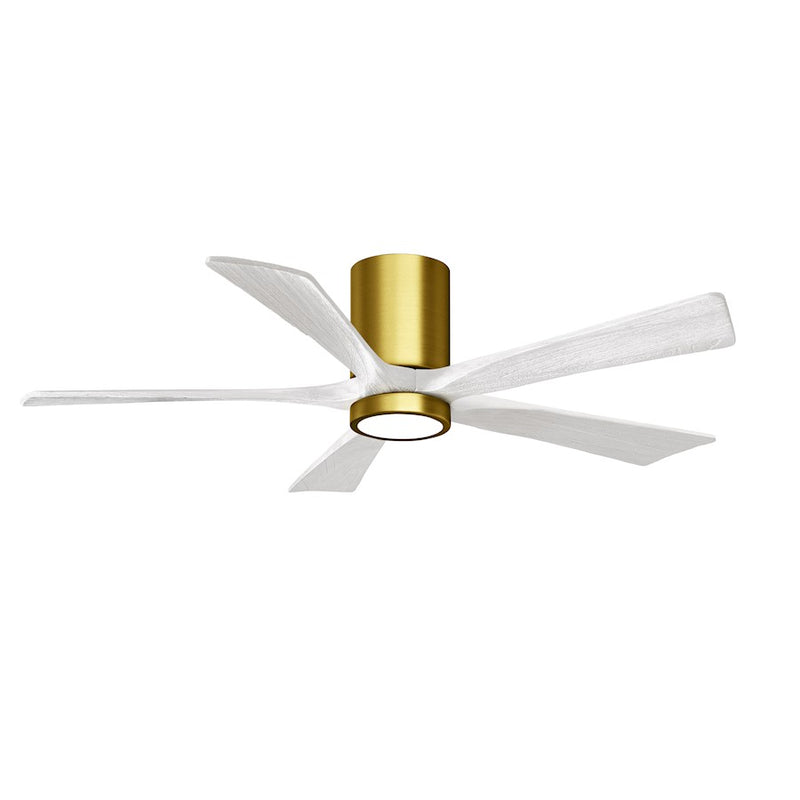 Matthews Fans Irene-5HLK 52in 5-Blade Flush Mount Ceiling Fan | Brushed Brass and Matte White Wood | Living Room & Covered | Model IR5HLK-BRBR-MWH-52