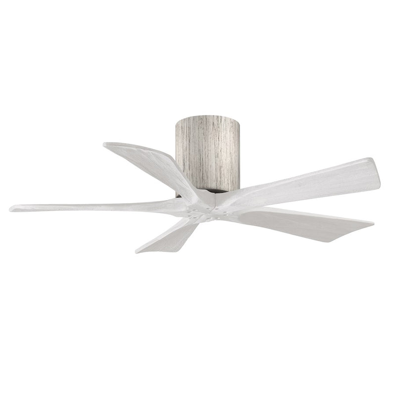Matthews Fans Irene-5HLK 42in 5-Blade Flush Mount Ceiling Fan | Barnwood and Matte White Wood | Covered Patio & Bedroom | Model IR5HLK-BW-MWH-42