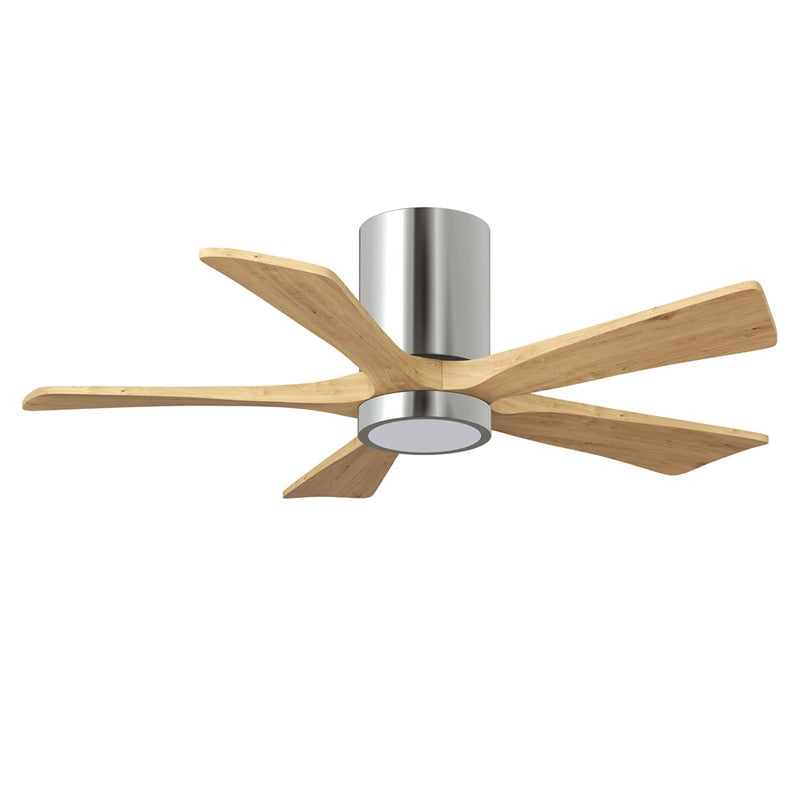 Matthews Fans Irene 5HLK 42in 5-Blade Flush Mount Ceiling Fan | Contemporary Polished Chrome and Light Maple Wood Blades | Model IR5HLK-CR-LM-42