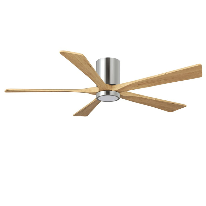 Matthews Fans Irene-5HLK 60in 5-Blade Flush Mount Ceiling Fan | Polished Chrome and Light Maple Wood | Great Room & Covered | Model IR5HLK-CR-LM-60