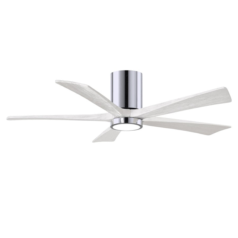 Matthews Fans Irene-5HLK 52in 5-Blade Flush Mount Ceiling Fan | Polished Chrome and Matte White Wood | Living Room & Covered | Model IR5HLK-CR-MWH-52