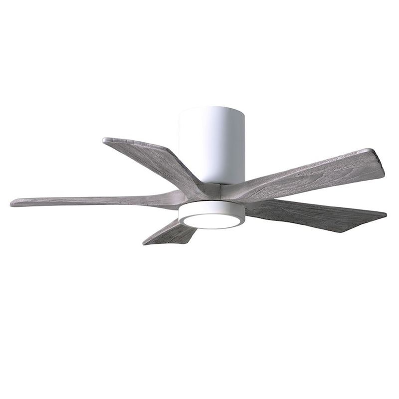 Matthews Fan Irene-HLK 42in 5-Blade Flush Mount Ceiling Fan | Gloss White and Barn Wood Solid Wood Blades | Bedroom & Living | Model IR5HLK-WH-BW-42