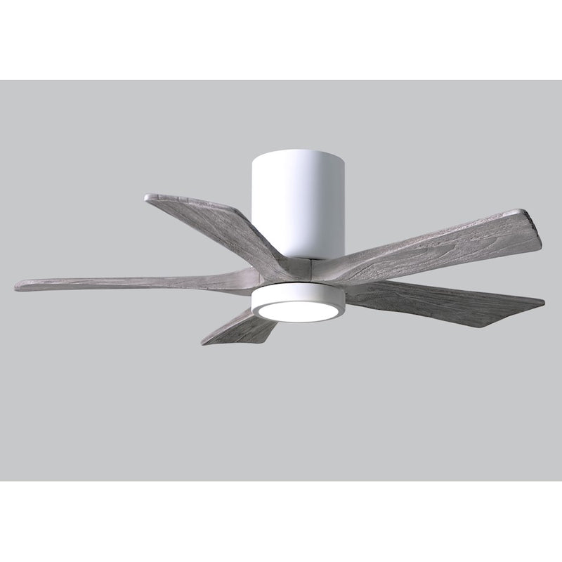 Matthews Fan Irene-HLK 42in 5-Blade Flush Mount Ceiling Fan | Gloss White and Barn Wood Solid Wood Blades | Bedroom & Living | Model IR5HLK-WH-BW-42