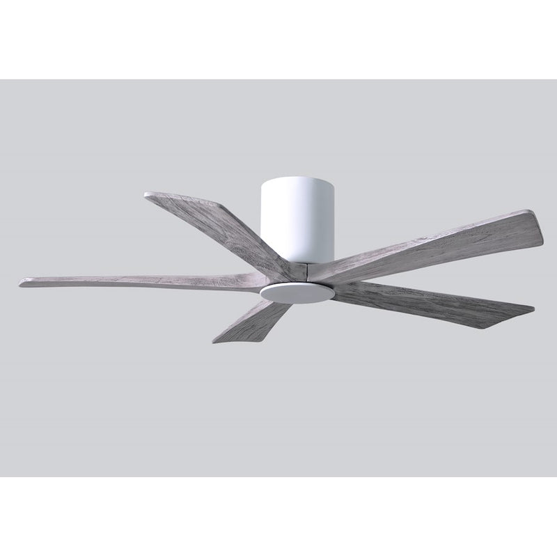 Matthews Fan Irene-HLK 52in 5-Blade Flush Mount Ceiling Fan | Gloss White and Barn Wood Solid Wood Blades | Bedroom & Living | Model IR5HLK-WH-BW-52