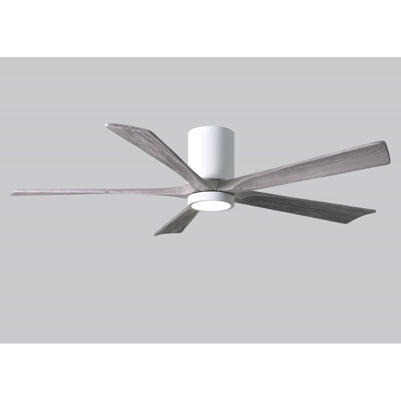 Matthews Fan Irene-HLK 60in 5-Blade Flush Mount Ceiling Fan | Gloss White and Barn Wood Solid Wood Blades | Bedroom & Living | Model IR5HLK-WH-BW-60