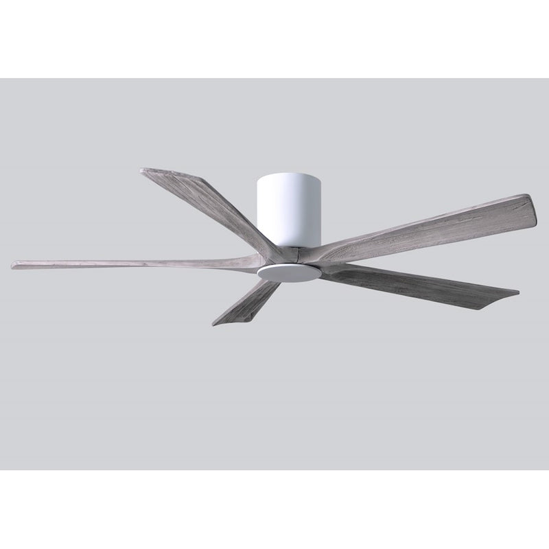 Matthews Fan Irene-HLK 60in 5-Blade Flush Mount Ceiling Fan | Gloss White and Barn Wood Solid Wood Blades | Bedroom & Living | Model IR5HLK-WH-BW-60