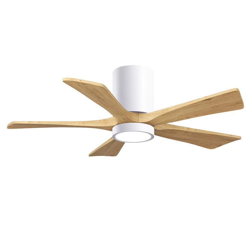 Matthews Fans Irene-5HLK 42in 5-Blade Flush Mount Ceiling Fan | Contemporary Gloss White and Light Maple Solid Wood | Model IR5HLK-WH-LM-42