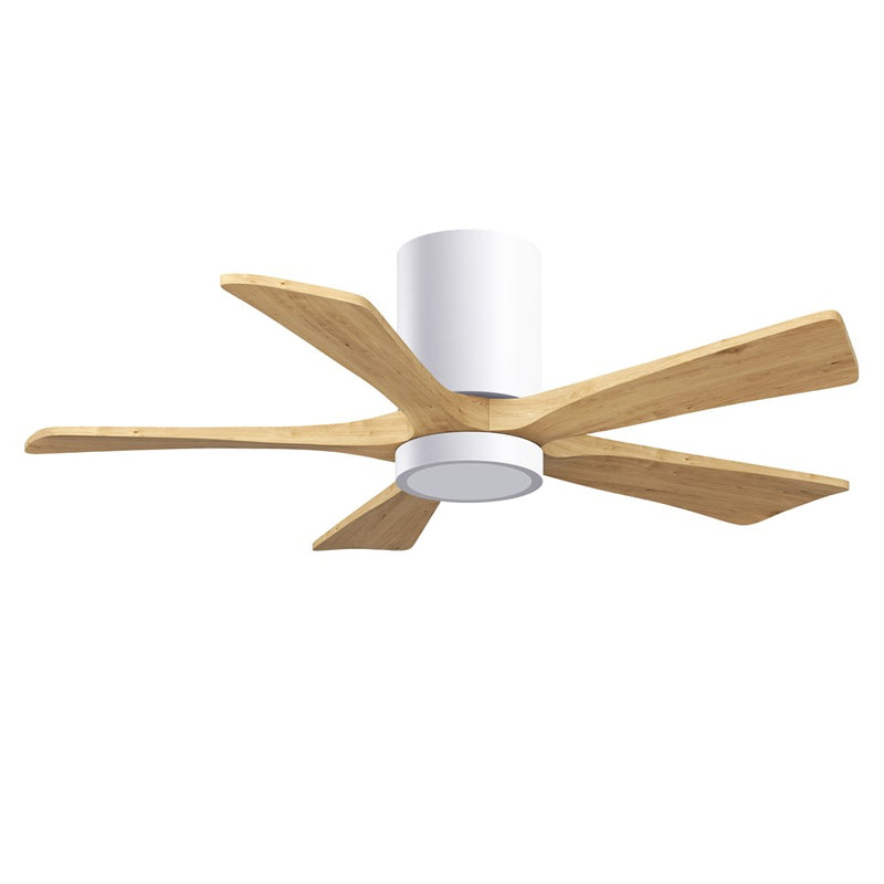 Matthews Fans Irene-5HLK 42in 5-Blade Flush Mount Ceiling Fan | Contemporary Gloss White and Light Maple Solid Wood | Model IR5HLK-WH-LM-42
