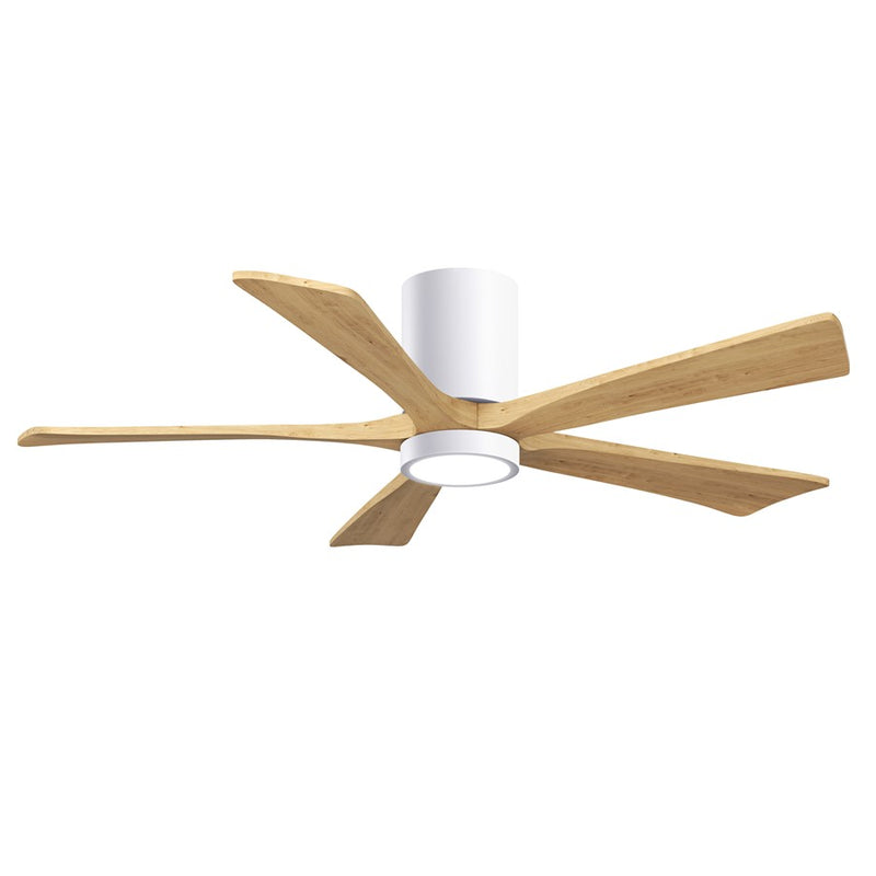 Matthews Fans Irene-5HLK 52in 5-Blade Flush Mount Ceiling Fan | Contemporary Gloss White and Light Maple Solid Wood | Living | Model IR5HLK-WH-LM-52