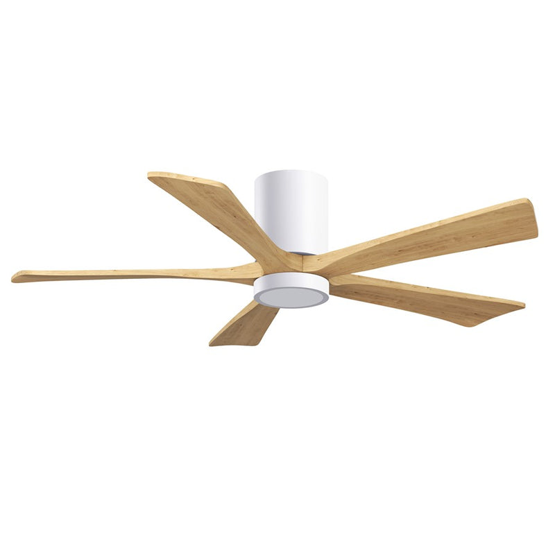 Matthews Fans Irene-5HLK 52in 5-Blade Flush Mount Ceiling Fan | Contemporary Gloss White and Light Maple Solid Wood | Living | Model IR5HLK-WH-LM-52