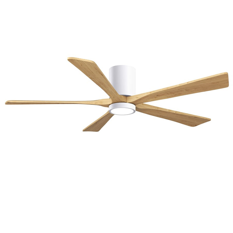 Matthews Fans Irene-5HLK 60in 5-Blade Flush Mount Ceiling Fan | Contemporary Gloss White and Light Maple Solid Wood | Great | Model IR5HLK-WH-LM-60